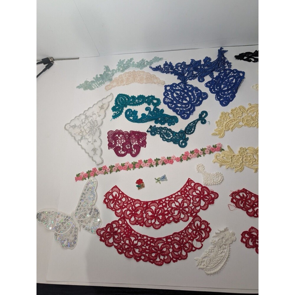Vintage Venice Lace Applique Lot Mixed Colors Sizes Sew On Trim Craft Bridal Y2K - Picture 3 of 10
